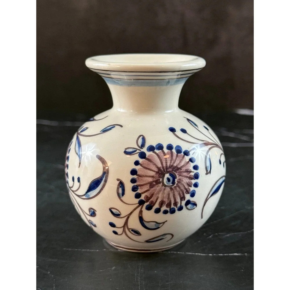 VTG Outeiro Agueda Portugal Hand Painted Ceramic Bud Vase Deer Floral 3 3/4in